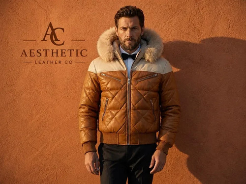 Men quilted leather bomber - leather,