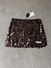 Zara Black Brown Sequinned Mini Skirt Size Med