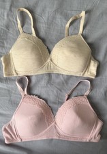 MATALAN BRAS 36A PINK BEIGE LACE DETAIL LIGHTLY PADDED NEVER WORN LOOK