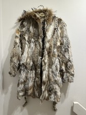 Vintage Rabbit Fur Jacket with Fox Fur Hood Women's Jacket Size L