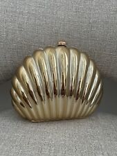 Brand New Shiny Mirror Effect Sea Shell Shaped Gold Clutch Bag