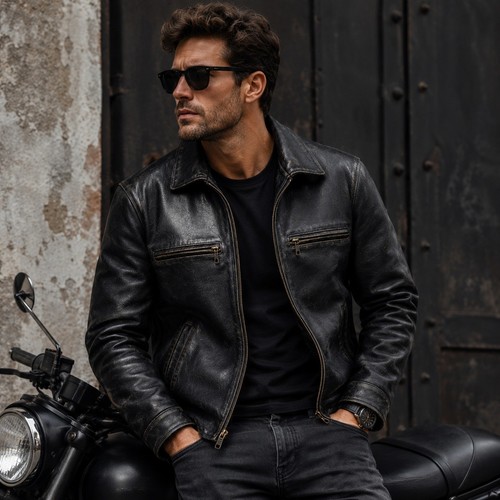 Vintage men black leather - vintage,