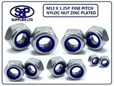 M12 X 1.25MM FINE PITCH NYLOC NUT  BZP / 12MM x 1.25P ZINC PLATED - FINE PITCH