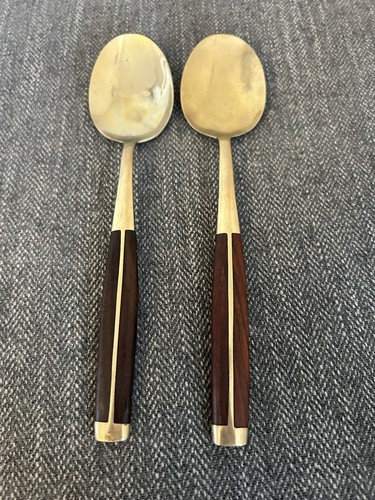 Vintage mcm bronze teak wood - &,