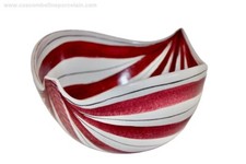 LARGE Stig Lindberg Studio Ceramic Leaf Bowl Ruby Red Stripe Gustavsberg Sweden