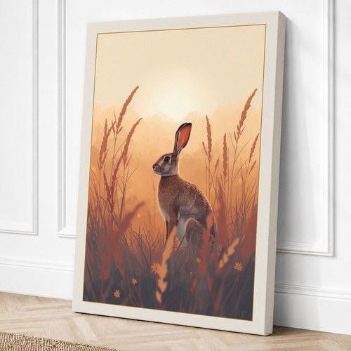 Alert rabbit grassland - alert, in
