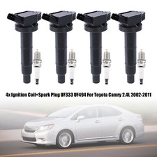 4x Ignition Coil+Spark Plug UF333 UF494 For Toyota Camry 2.4L 2002-2011 ZE
