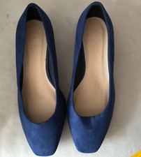 Ladies Blue Suede Shoes Slip On With Block Heel Size 6EEEEE BY JD Williams BNWT