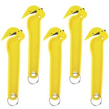 Yellow Box Cutter 5 Pack with 5 Coil Key Chains, Cardboard/Film Cutter,