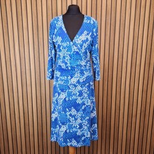 Kettlewell Dress Large Blue Reptile Faux Wrap 3/4 Sleeve Flare Jersey Below Knee