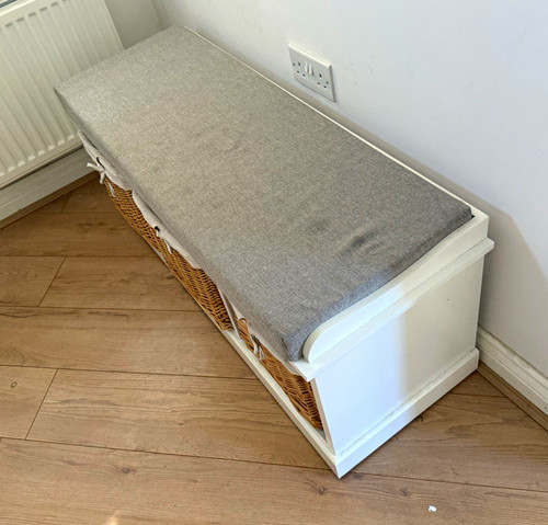 White storage bench with grey - white,