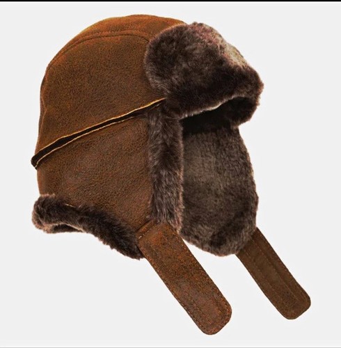 Men leather trapper hat - leather,