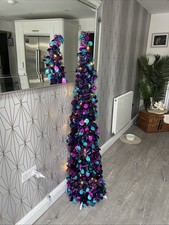 Home Reflections Pop Up 5ft Tinsel Christmas Tree Warm Led Lights Purple/Teal
