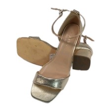 Simply Be Rimona Ex Wide Gold Sparkly Block Heel Ankle Strap Sandals UK 9 EU 43