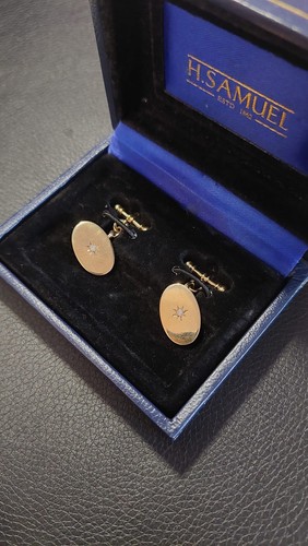 9ct gold oval - cufflinks, with