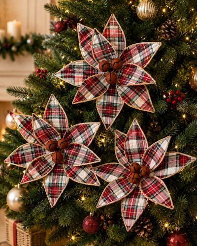 Red tartan poinsettia - tartan,