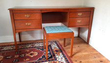 Vintage Stag Five Drawer Walnut Dressing Table With Matching Stool