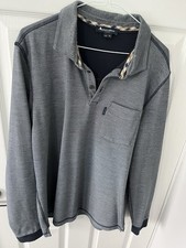 Aquascutum Men's Long Sleeved Polo Shirt, Size XL, Grey/Blue, P2P 22”