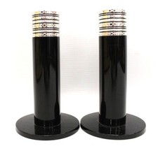 Pair Of Contemporary VERA WANG By WEDGWOOD Black & Silver Tone Candlesticks  L34