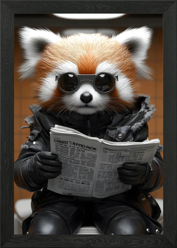 Red panda reading newspaper - red,