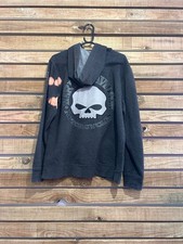 Vintage 90s Harley-Davidson motorbike Spell-out hoodie. Hooded sweater. Black.