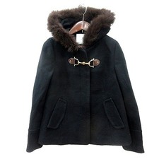 efde Wool Coat Short Fully Lined Fur Trim Black 7S Ladies