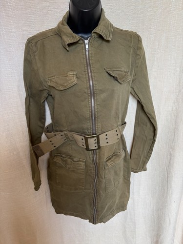 Khaki belted military style - belted,