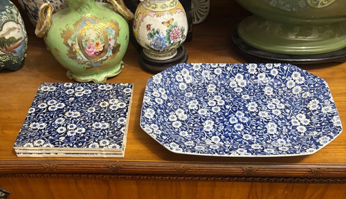 Crownford blue calico platter - calico,