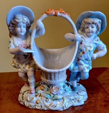 Antique 1732 Meissen Porcelain China Figure of Two Children Carrying Basket VGC