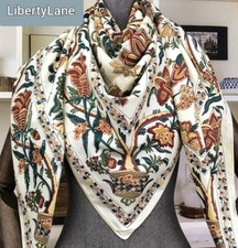 Ladies Cream Silk  Neck Scarf  Winter Floral  Arty  Bird Design Print Long Large