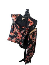 Karen Millen Two Piece Top Skirt Size 8 Sleeveless Knee Length Floral Purple 