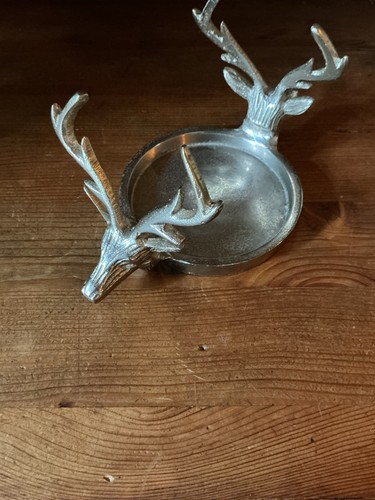 Stag head candle plate - candle, silver