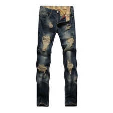 Mens Hole Ripped Jeans Denim