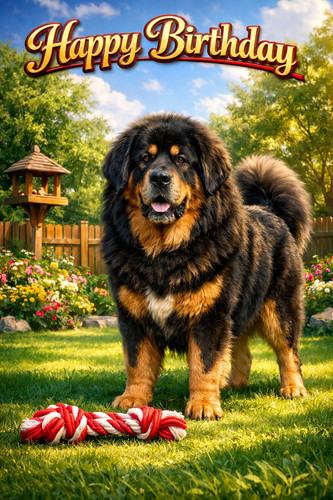 Tibetan mastiff birthday card - mastiff,