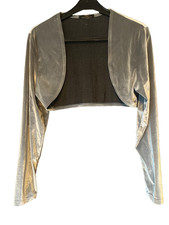 VTG St Michael M&S - Silver Bolero short jacket Velvet feel black lining Size 12