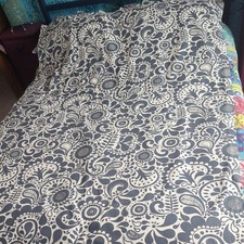 IKEA 2011 Fabric Navy & White Floral Trees Design Eva Lundgren Tab top curtain 