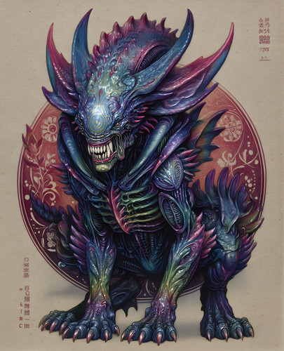 Neon baby dragon with - neon, glowing