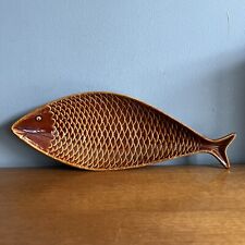 Vintage Stig Lindberg's Fladen Fish Dish Brown Stoneware MCM Swedish Gustavsberg