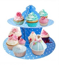 2 Tier Blue Polka Dot Disposable Party Cupcake Cake Stand Cream Tea Scone 25.5cm