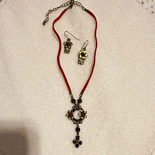 Red faux leather cord necklace - faux,