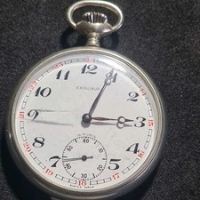 Vintage metal gents Excalibur 15 jewels railway Swiss Pocket Watch W/O ref4285