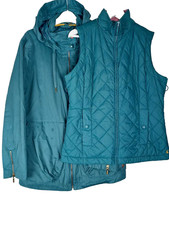 Tom Joule Womens 3-In-1 Hooded Zip Jacket Size 14 Green Removable Gilet Joules