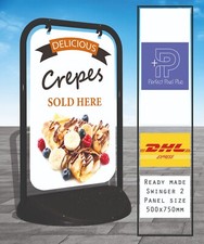 Crepes Sold Here Pavement Sign Food Advertising Shop A-Board Swinger2
