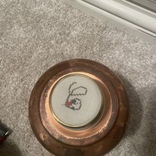 Vintage Framecraft Needlepoint Porcelain Trinket Box, Embroidered Ring Dish