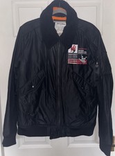 Chevignon Flying Bomber Jacket Men's Black Padded Pilot Fur Collar Size XL