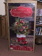 Large Floral Santa Boot 36" Christmas Decoration 35 LED Lights Indoor Outdoor