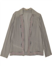 LOUIS FERAUD Womens Cardigan Top EU 44 XL Grey Floral Silk CE24