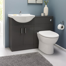 Bathroom Vanity Unit Furniture Suite Cabinet Toilet Basin Back To Wall WC 1050mm