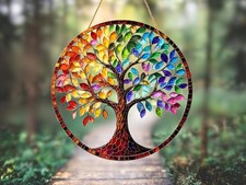 Rainbow Tree of Life Sun Catcher Stained Glass Effect Acrylic Window Hanging 20