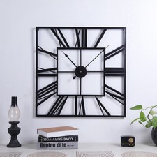 60CM Square Wall Clock Living Room Bedroom Decorative Skeleton Metal Clock Black